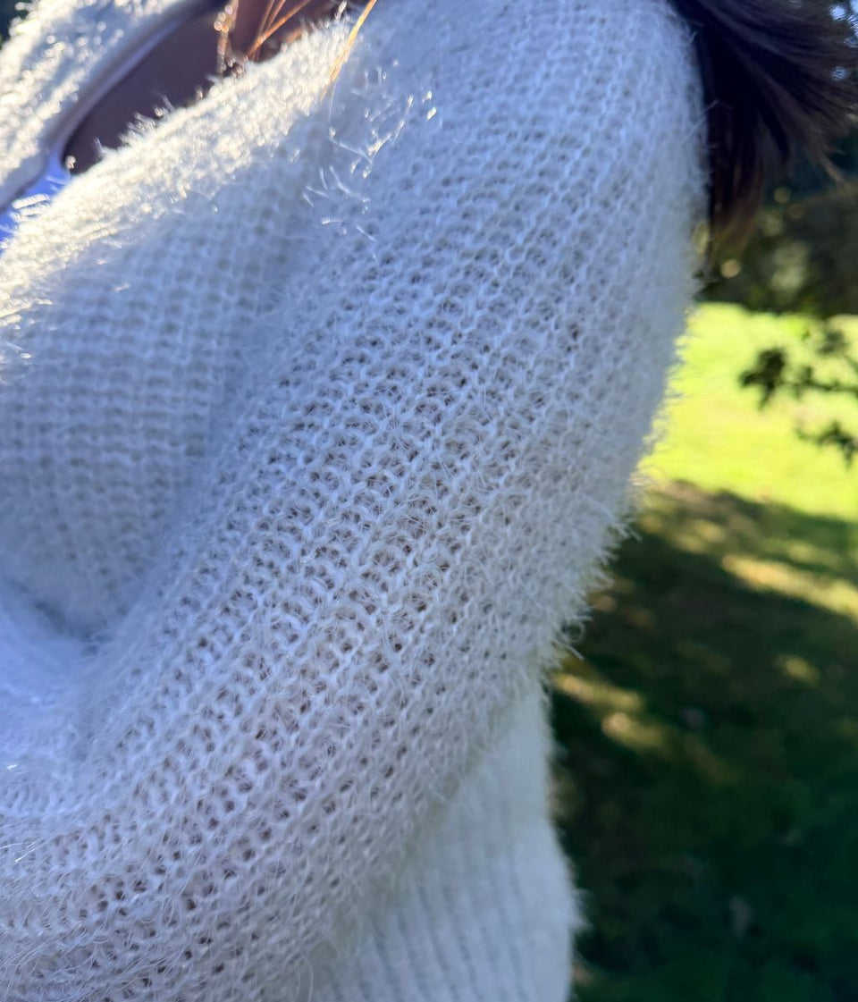 Ivory Sparkle Knit Open Cardigan