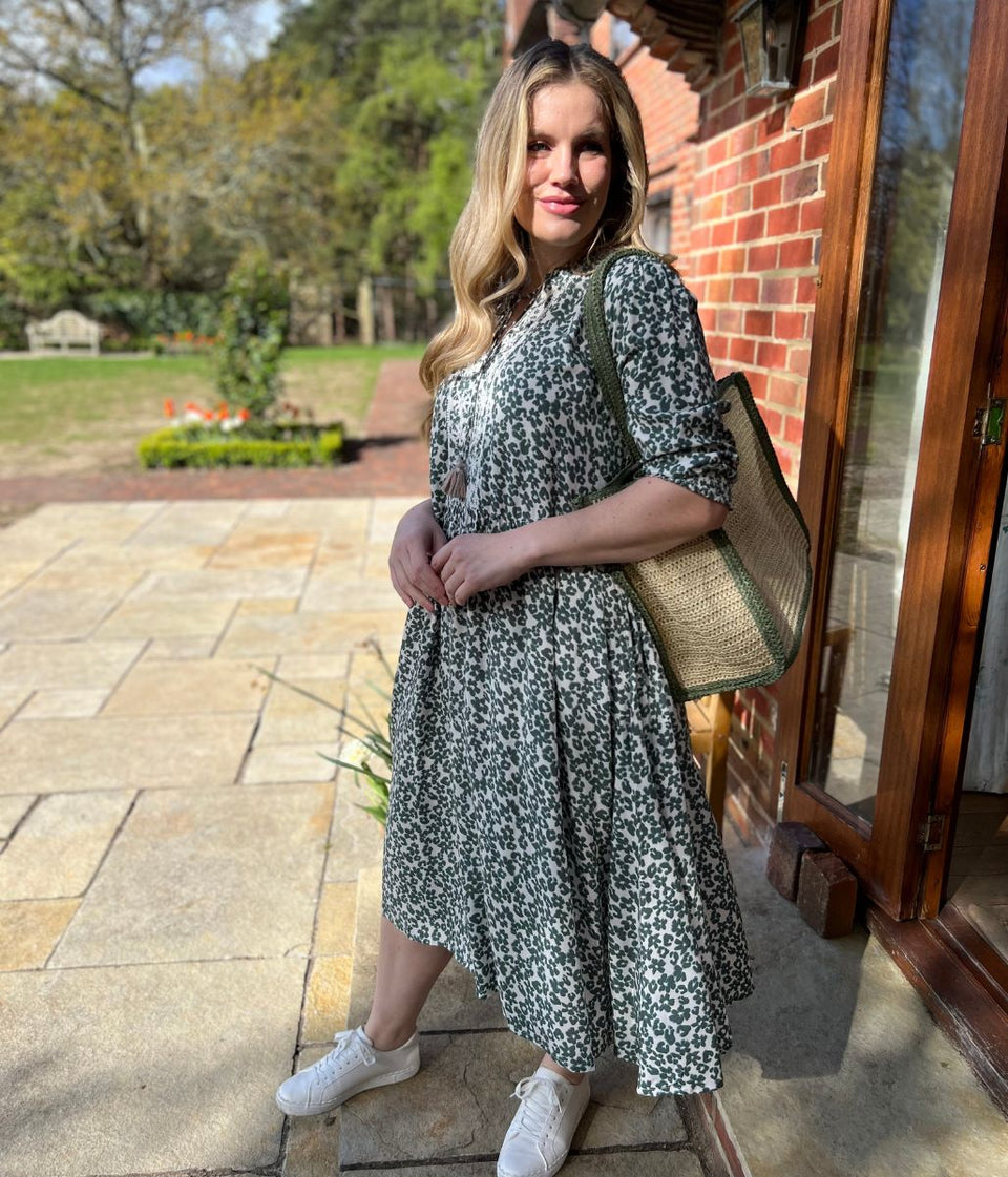 Brakeburn Leopard Floral Midi Dress