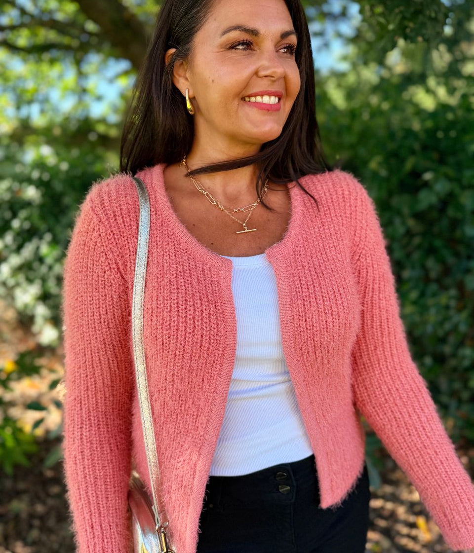 Pink Sparkle Knit Open Cardigan