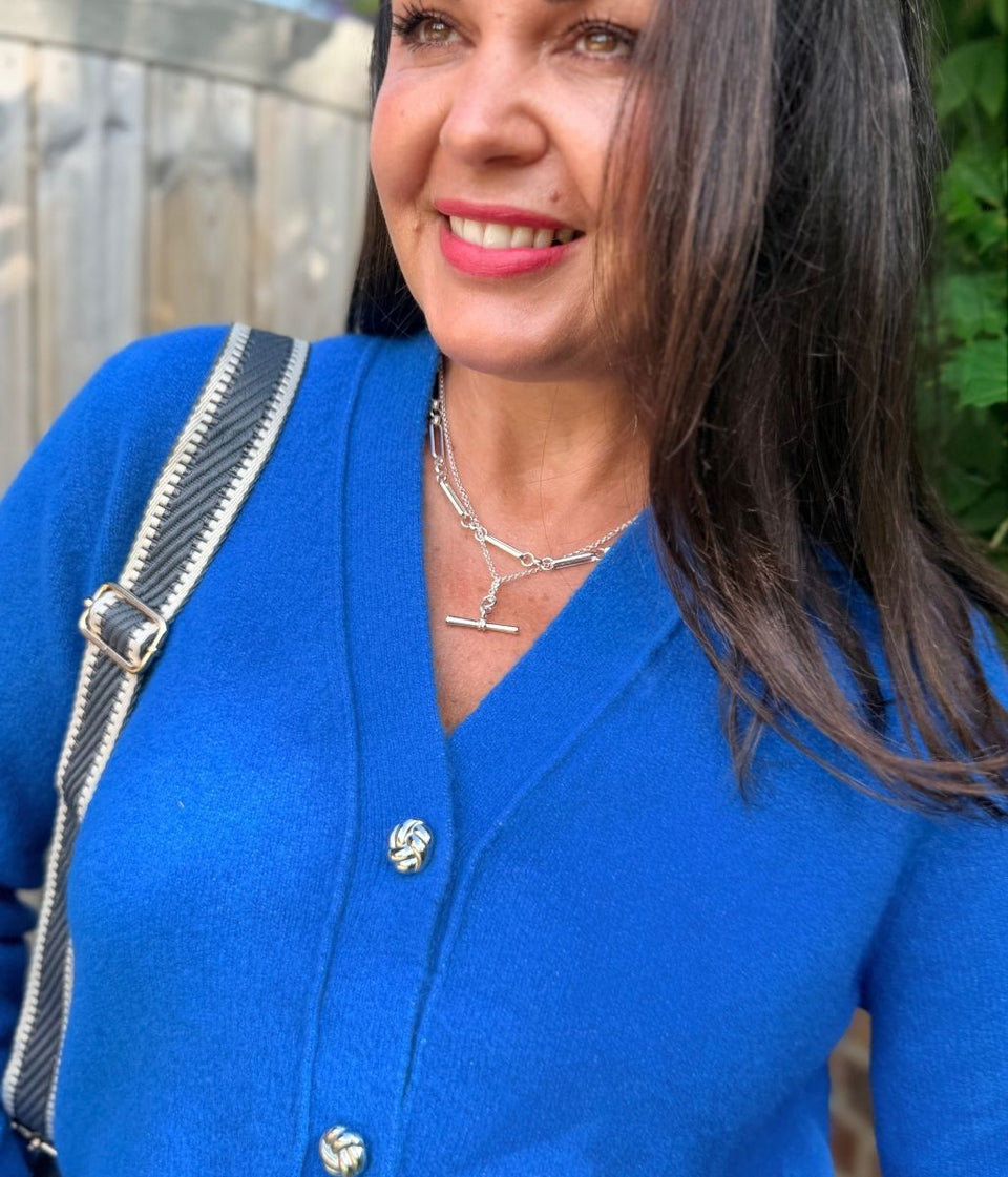 Blue Silver Knot Button Cardigan