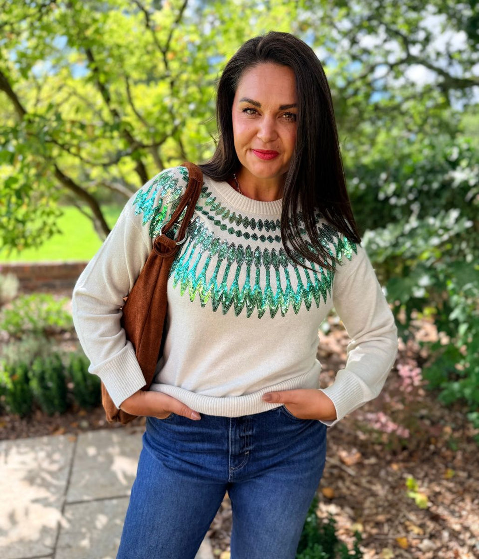 Ecru Fairisle Sequin Jumper