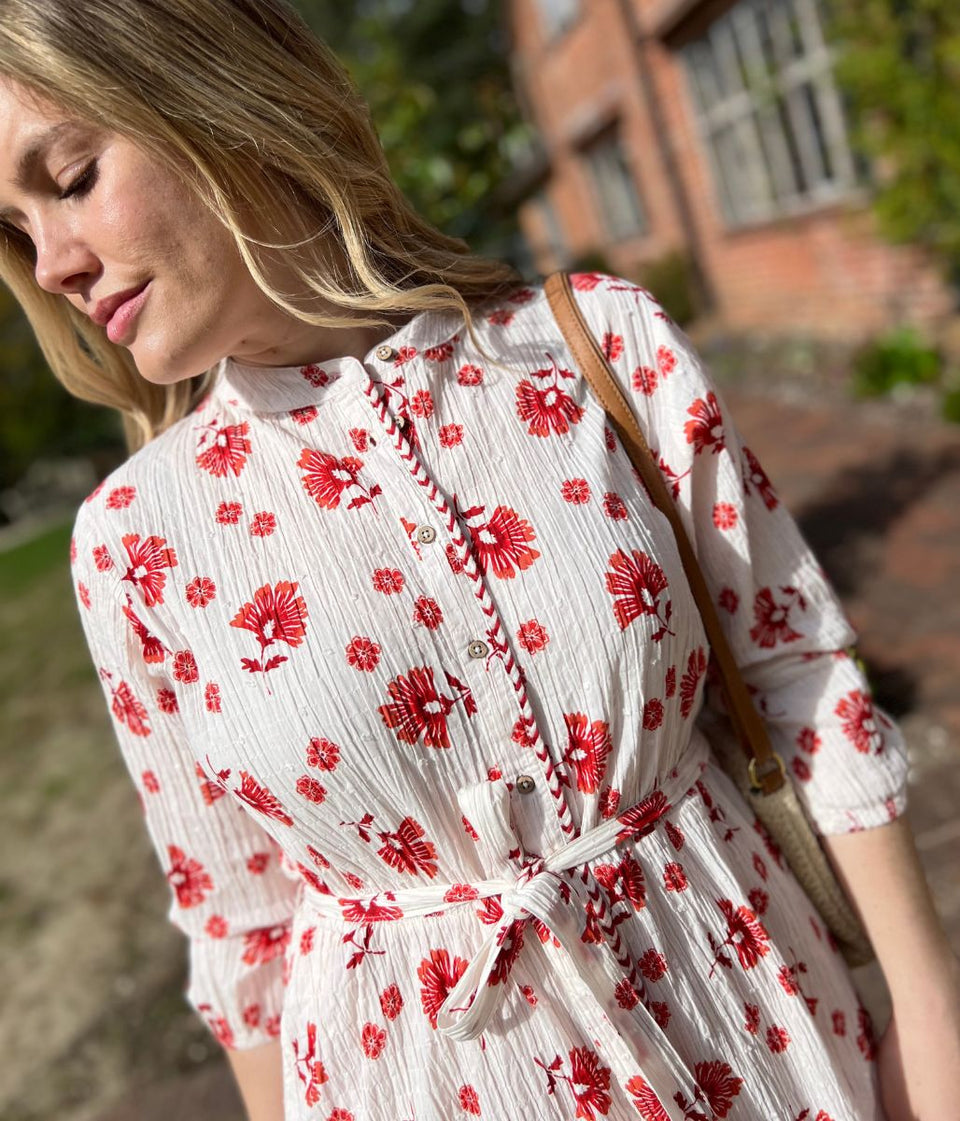 Brakeburn Ivory & Red Floral Dress
