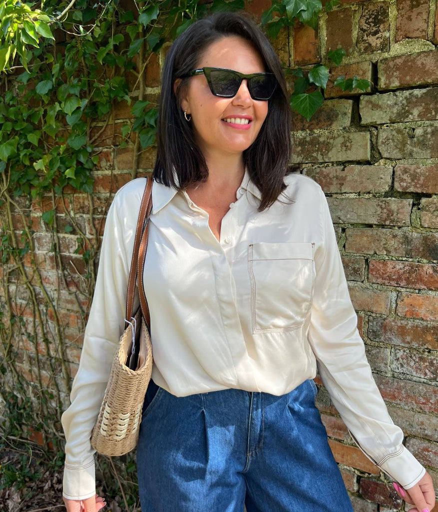 Ivory Contrast Stitch Satin Shirt – Highstreet Outlet UK