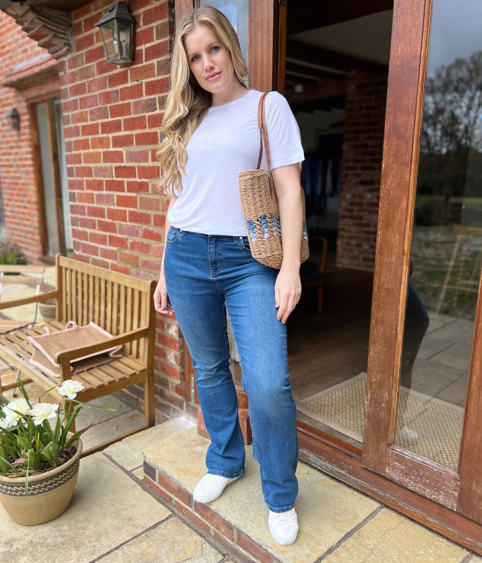 White Linen Blend Crew Neck Top