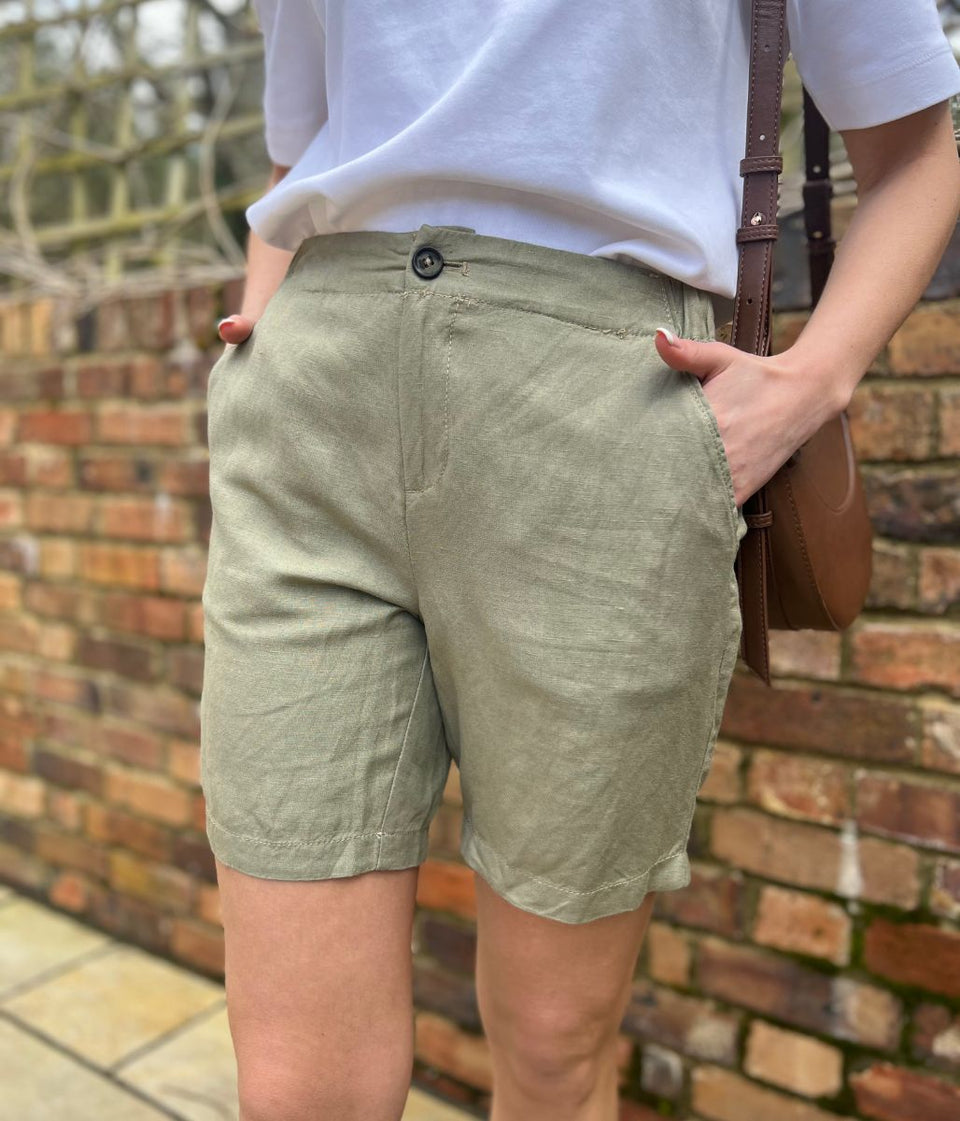 Olive Linen Blend Shorts