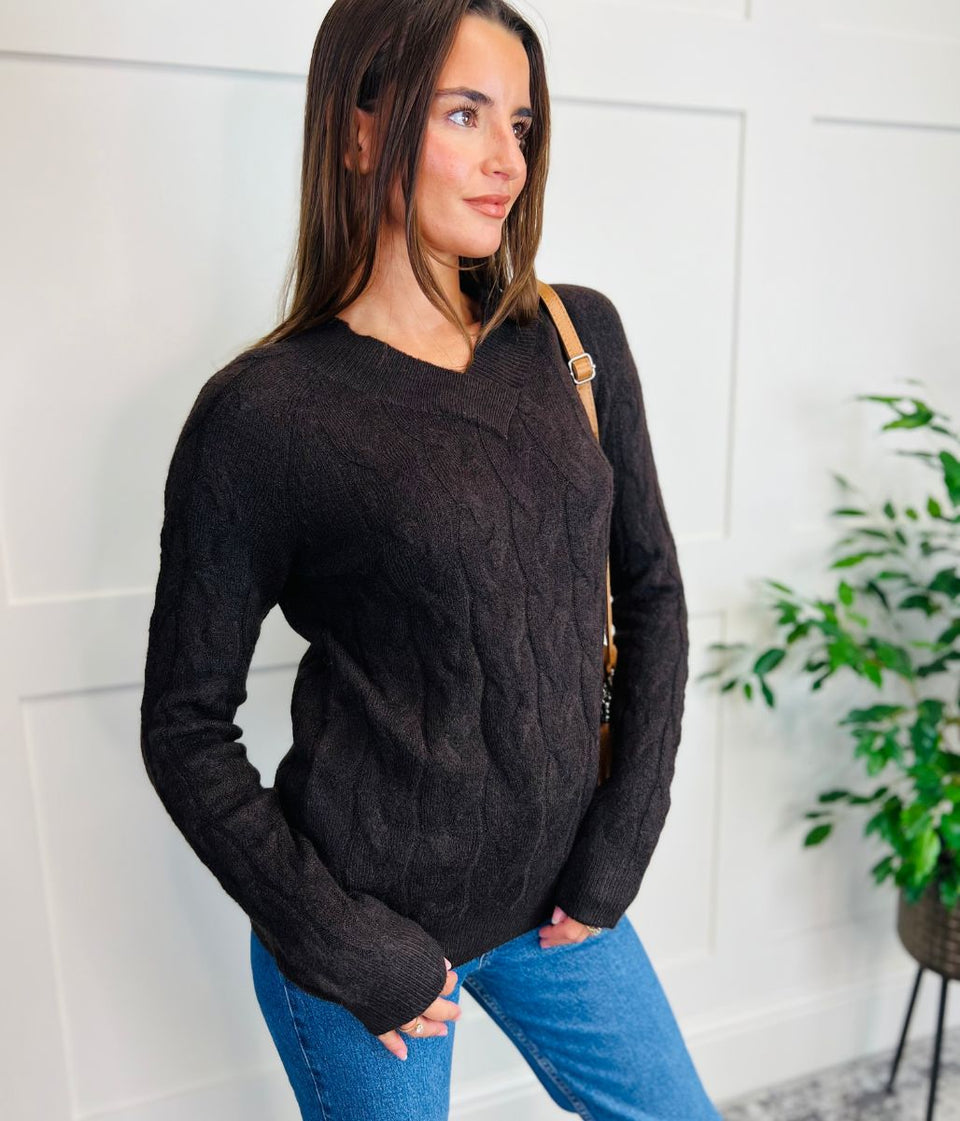 Cosy Chocolate Brown Cable Twist Jumper