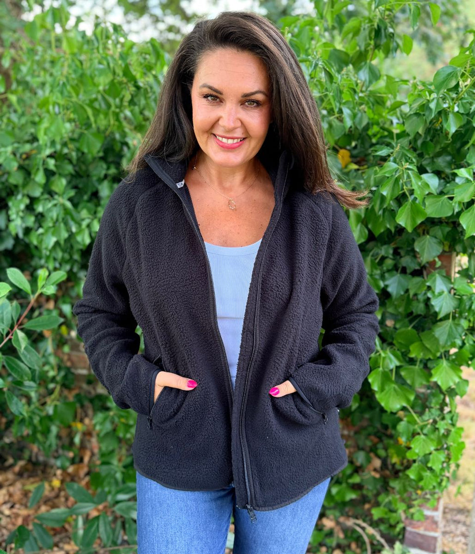 Black Full Zip Borg Fleece