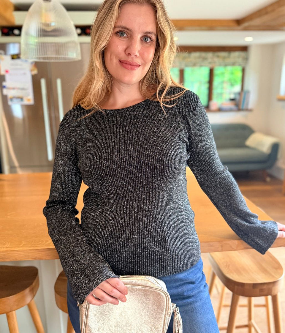 Black Sparkle Ribbed Knit Jumper
