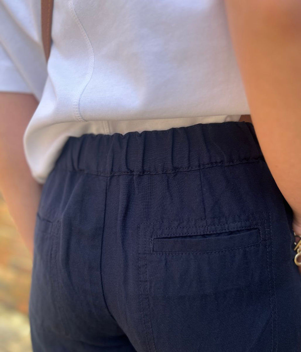 Navy Linen Blend Shorts