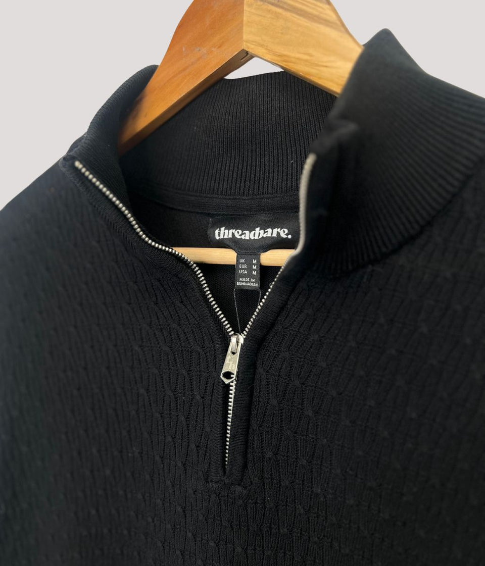 Threadbare Mens Black Whitney Quarter Zip Jumper