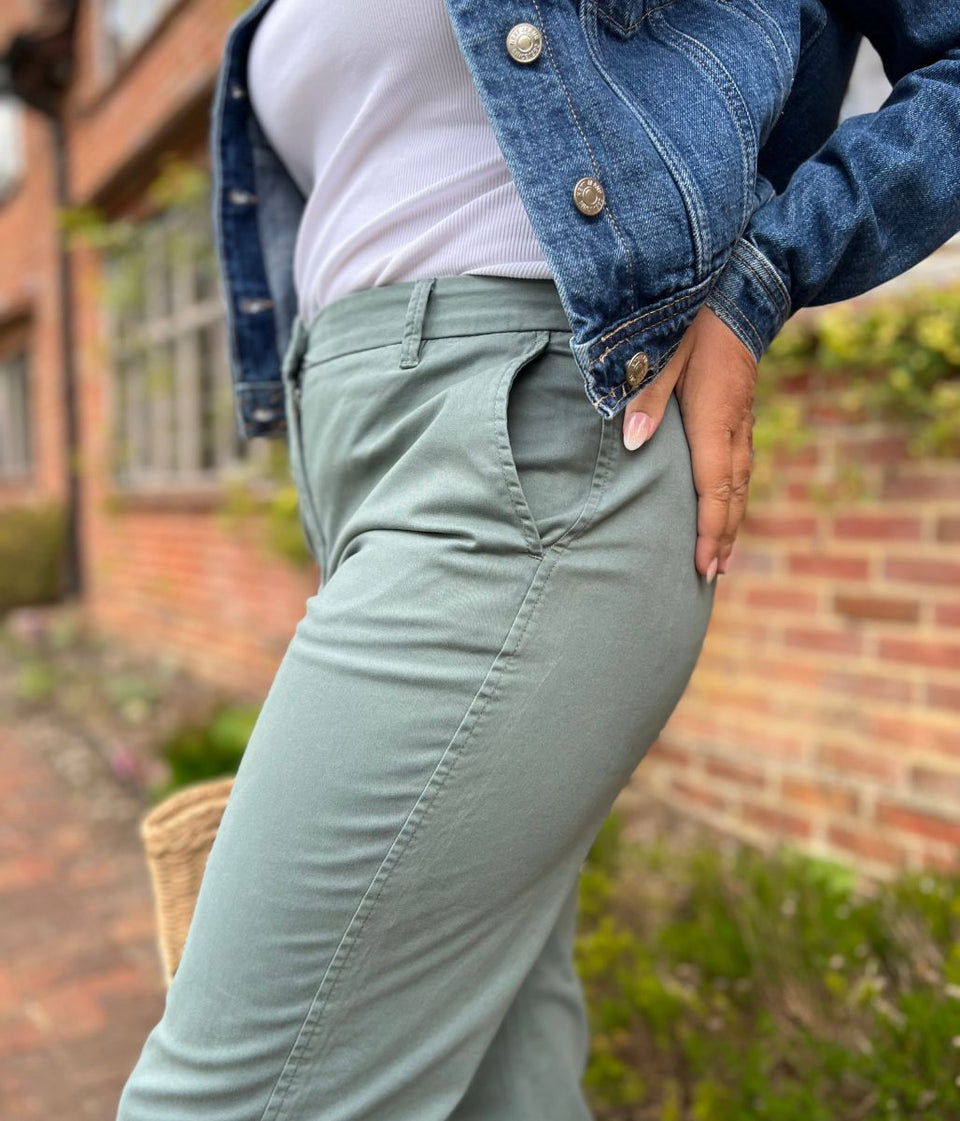 Green Straight Leg Chino Trousers