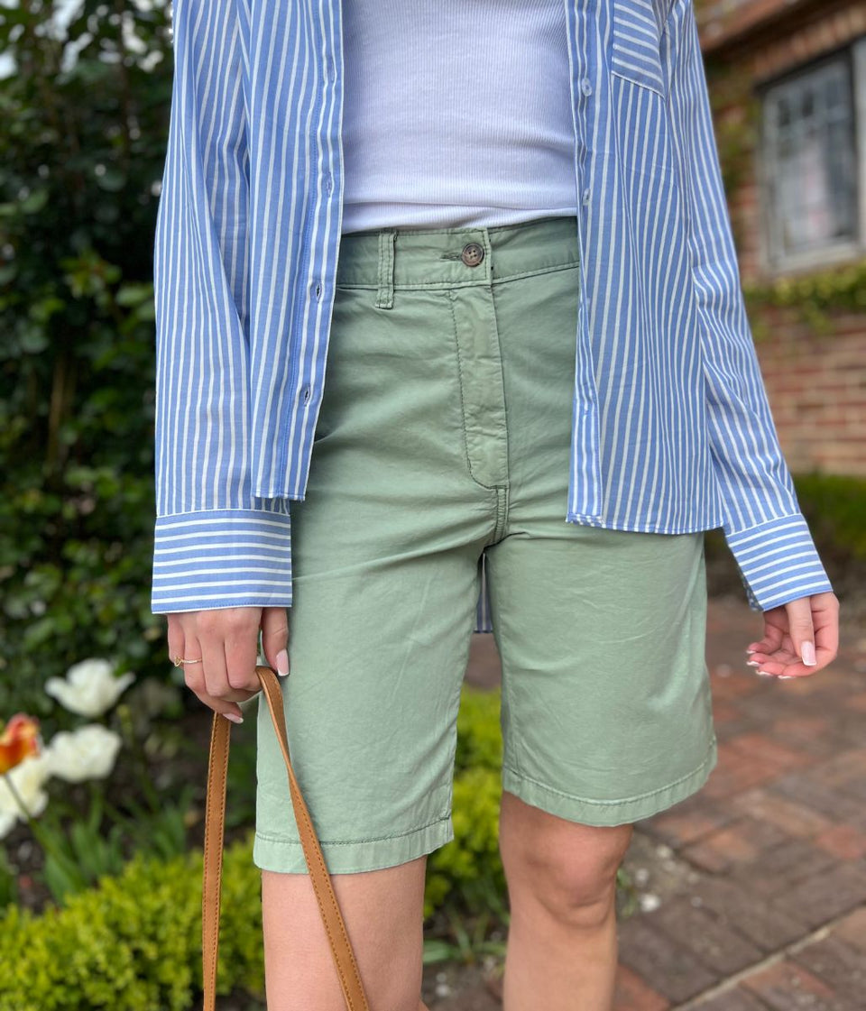 Green High Waisted Chino Shorts
