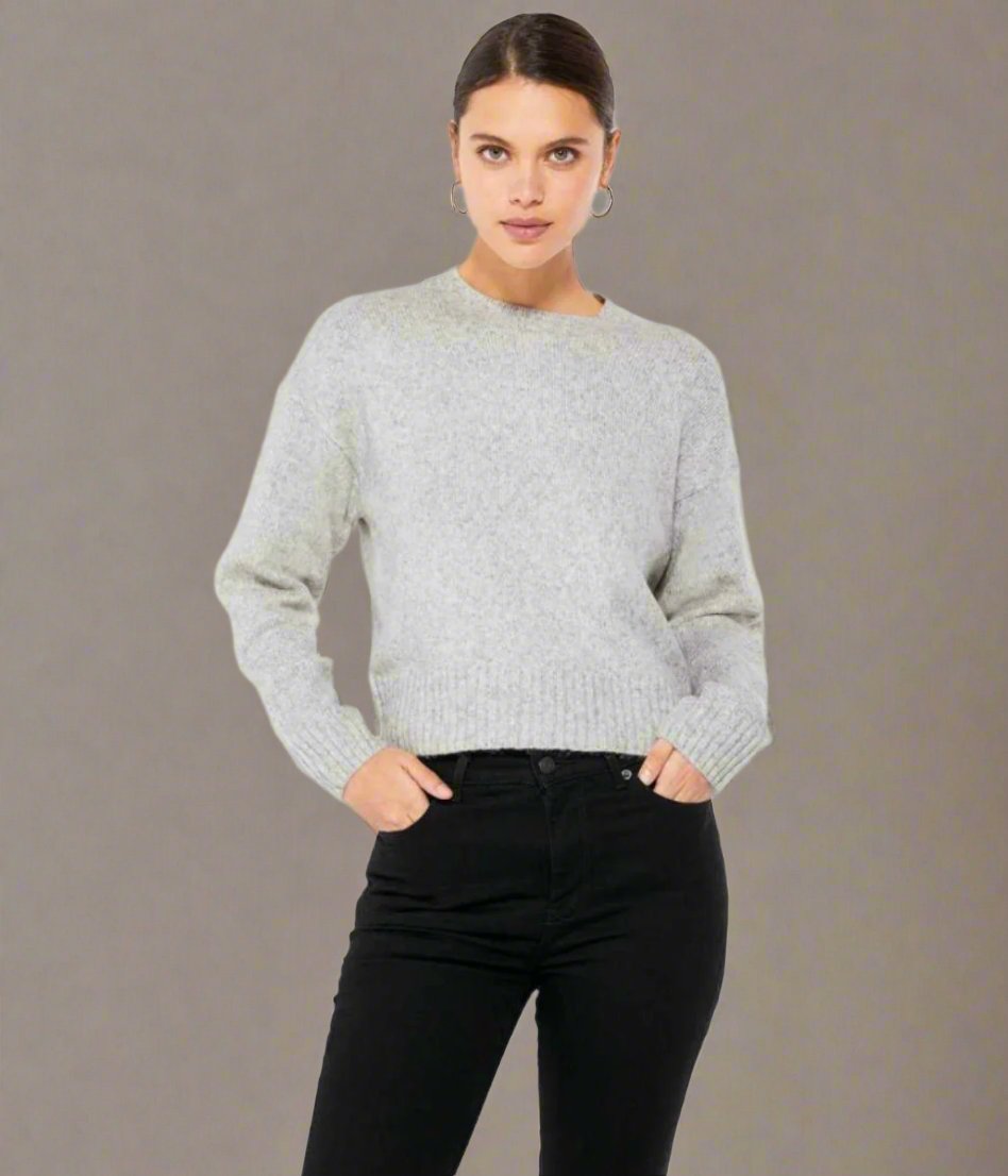 Grey Fine Knit Cropped Jumper