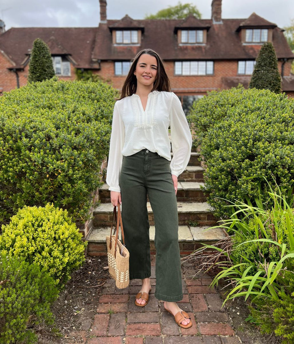 Dark Green Wide Leg Ankle Grazer Jeans