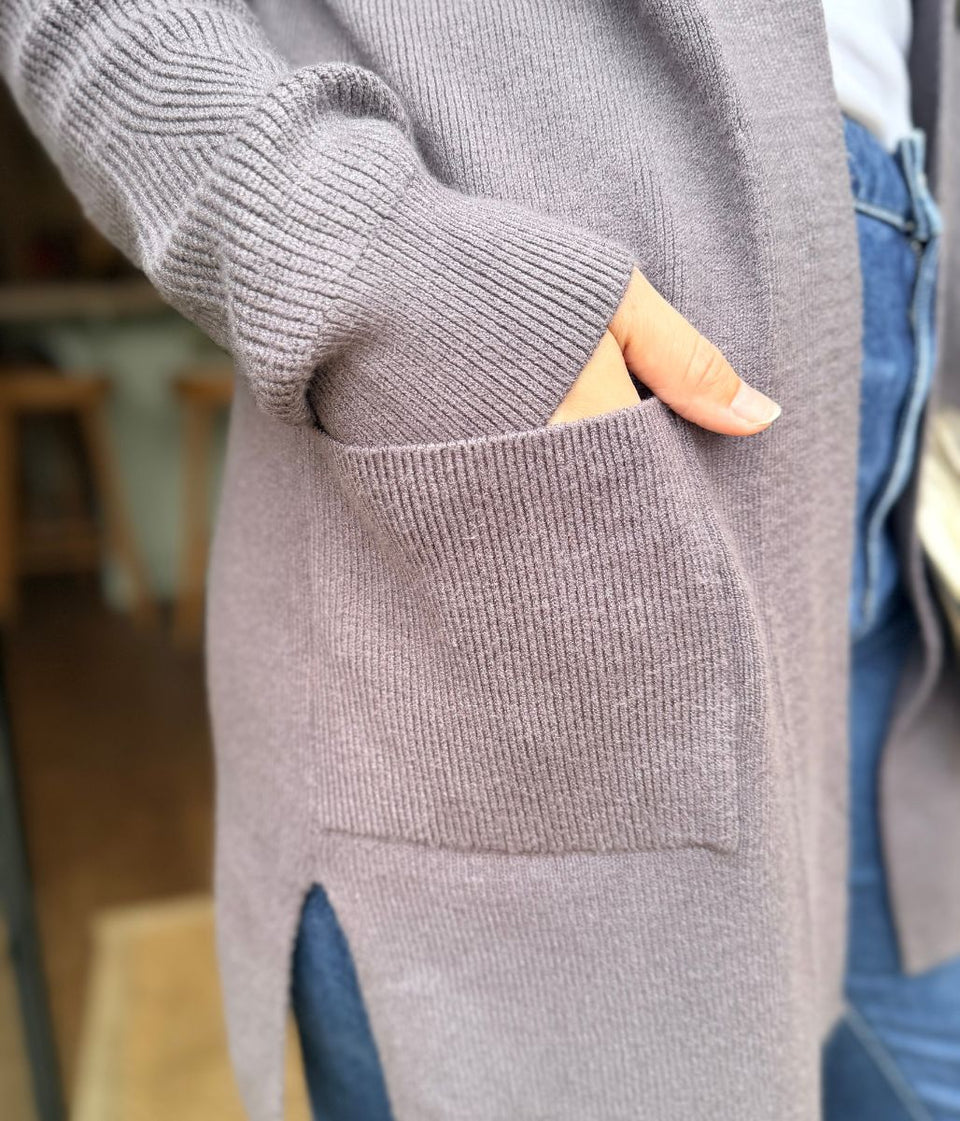 Slate Ribbed Edge to Edge Longline Cardigan