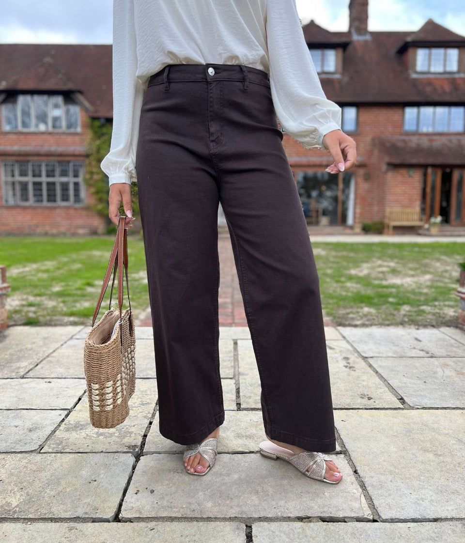 Brown Wide Leg Ankle Grazer Jeans