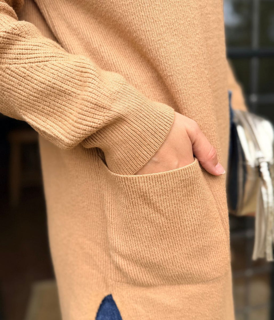 Caramel Ribbed Edge to Edge Longline Cardigan