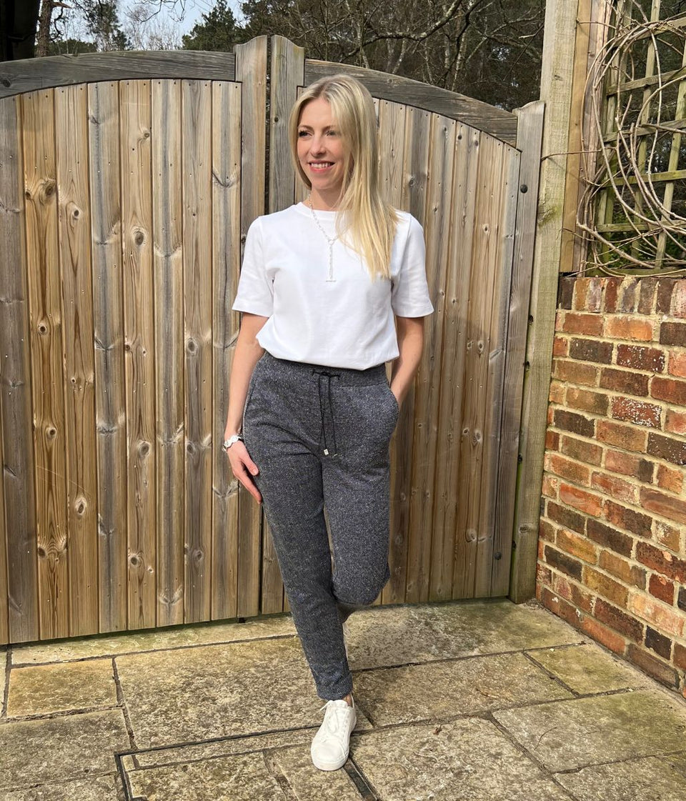 Navy Textured Stretch Trousers
