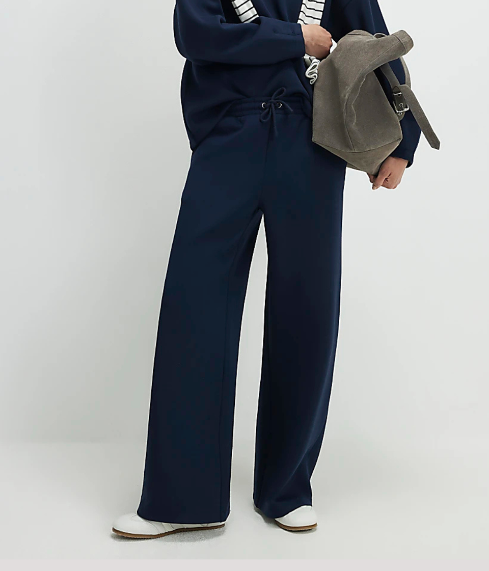 Navy Textured Wide Leg Joggers