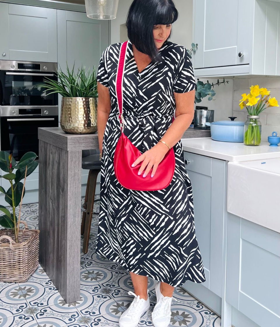 Zebra Print Belted Midi Dress