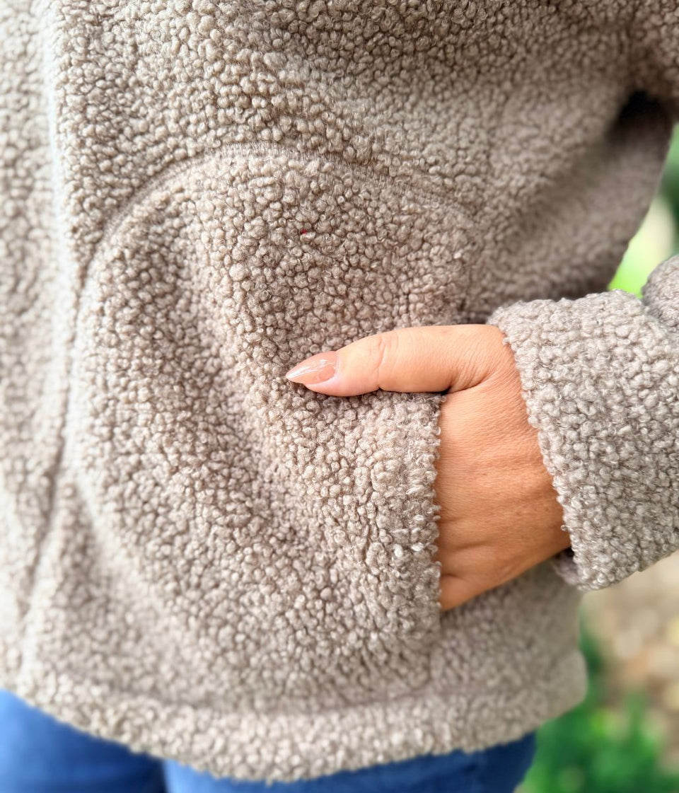 Taupe 1/4 Zip Borg Fleece Top