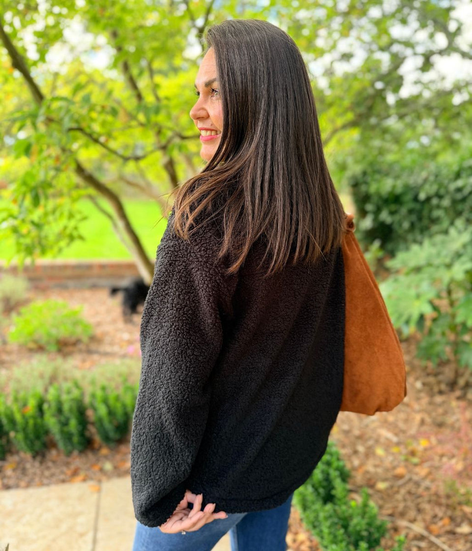 Black 1/4 Zip Borg Fleece Top