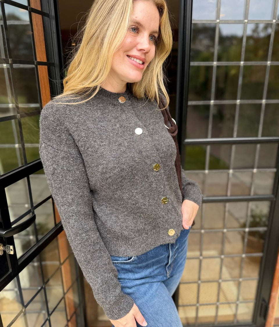 Charcoal Gold Button Cardigan