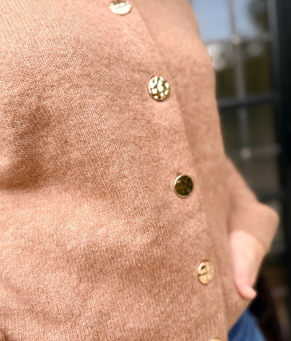 Camel Gold Button Cardigan
