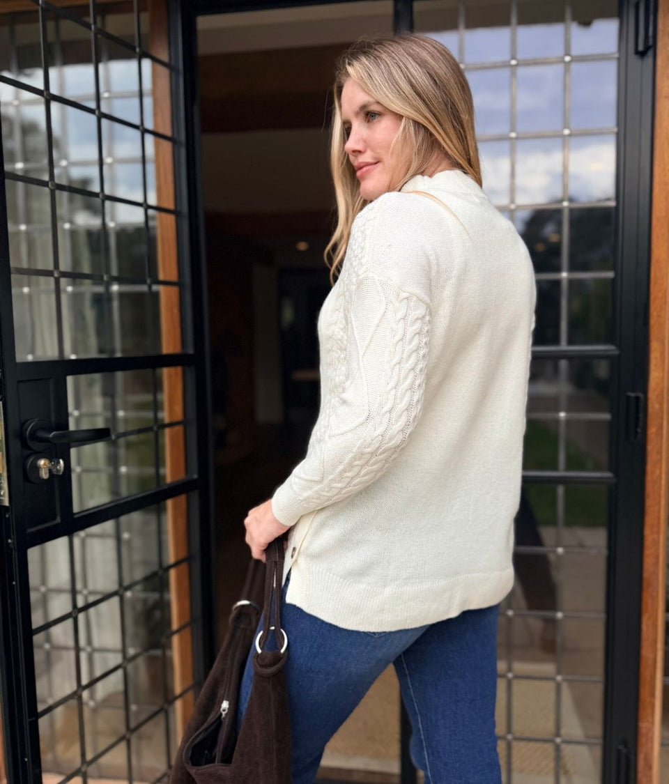 Ivory Side Button Textured Knit Jumper