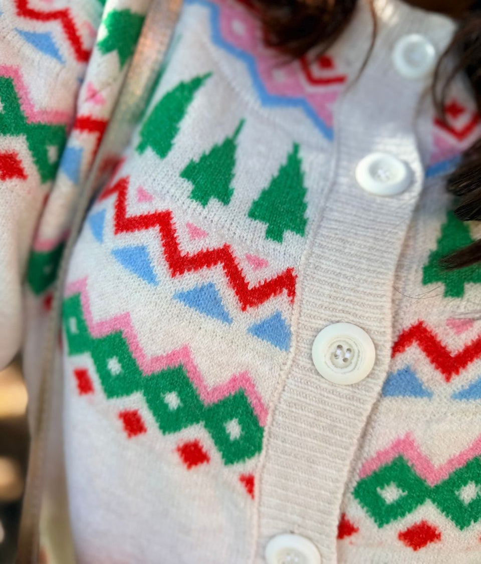 Ecru Knitted Fairisle Christmas Cardigan