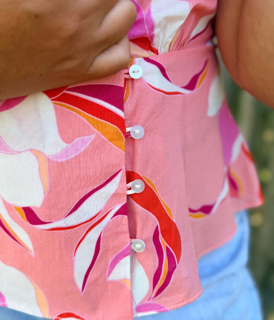 Pink Floral Print Wrap Blouse