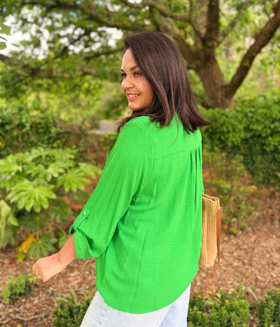 Green Popover Tunic Blouse