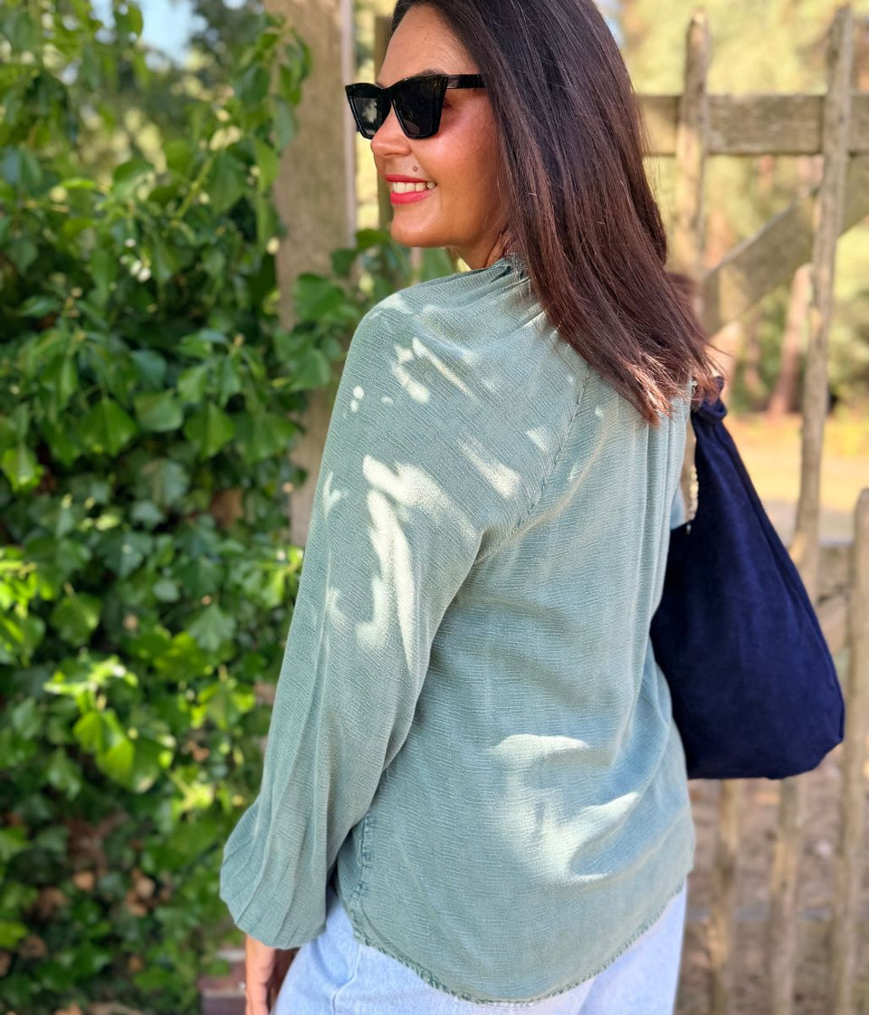 Green Embroidered Boho Top