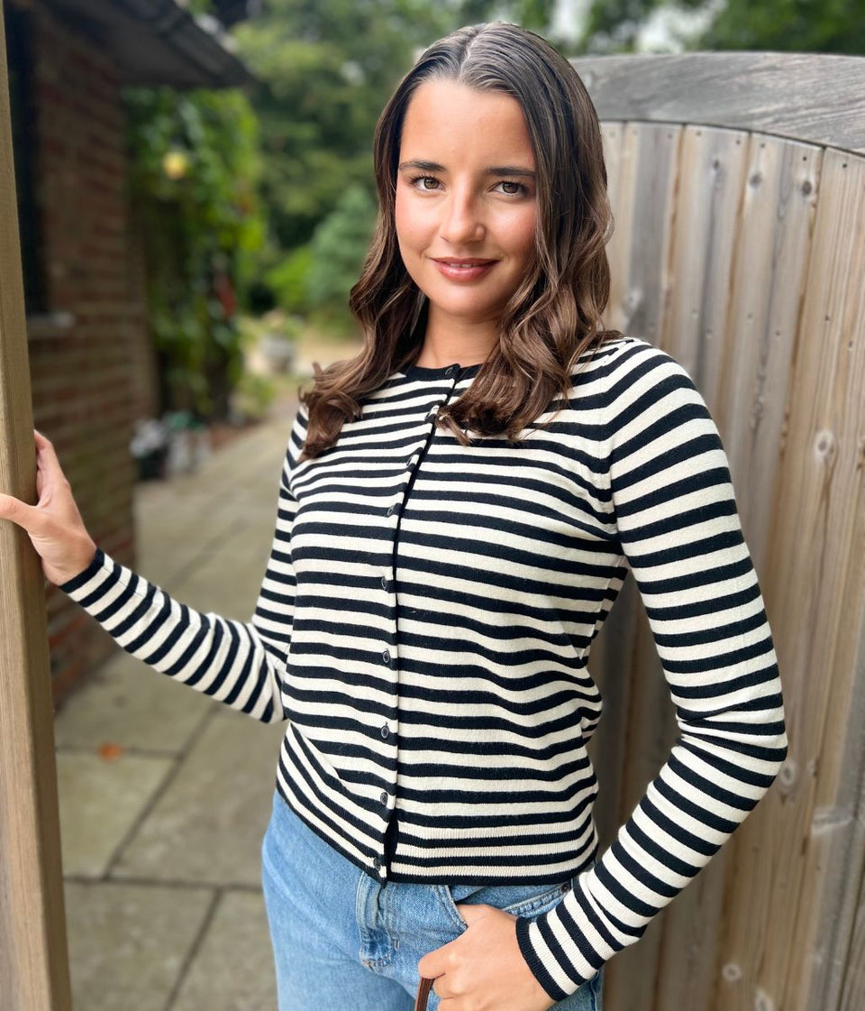 Black & White Striped Classic Cardigan