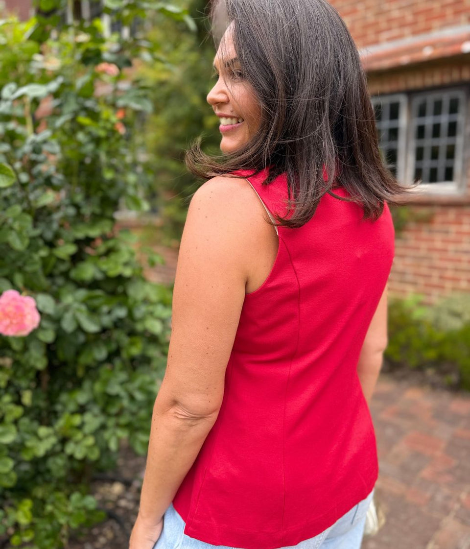 Red Scallop Trim Waistcoat