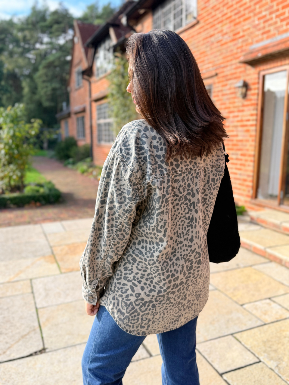Leopard Print Oversize Denim Shirt