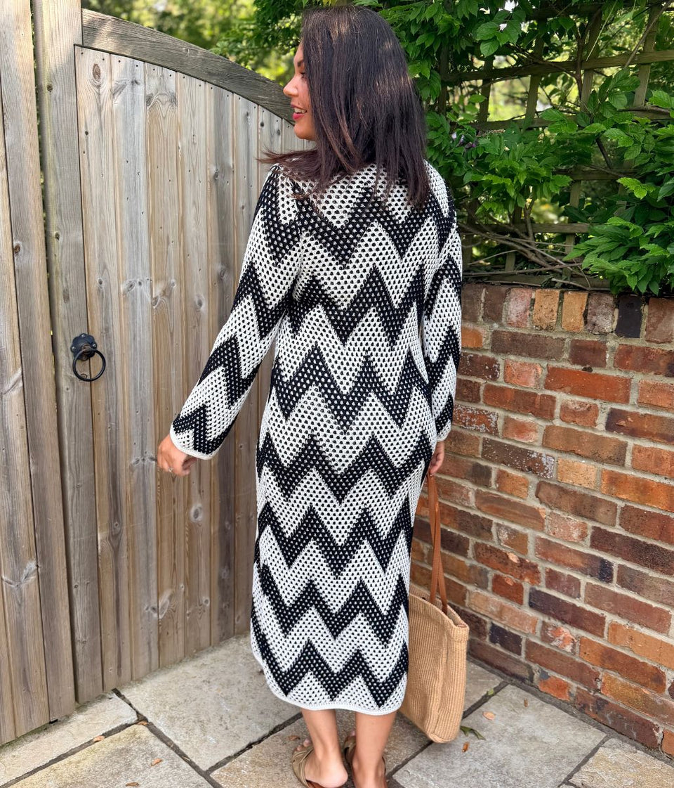 Monochrome Zig Zag Crochet Style Dress