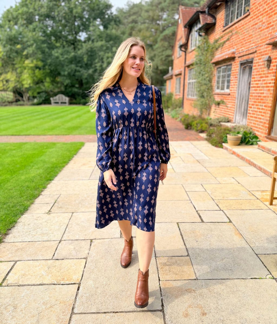 Navy Vinny Printed Midi Dress