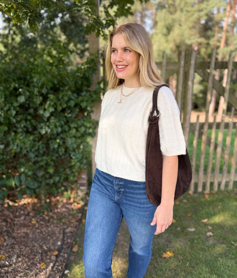Ivory Cable Knit Short Sleeve Jumper