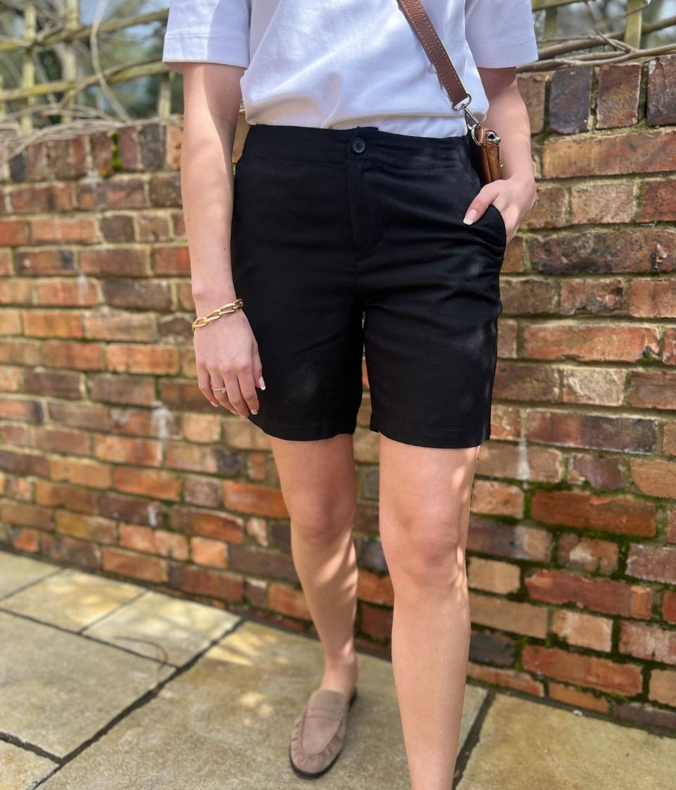 Black Linen Blend Shorts
