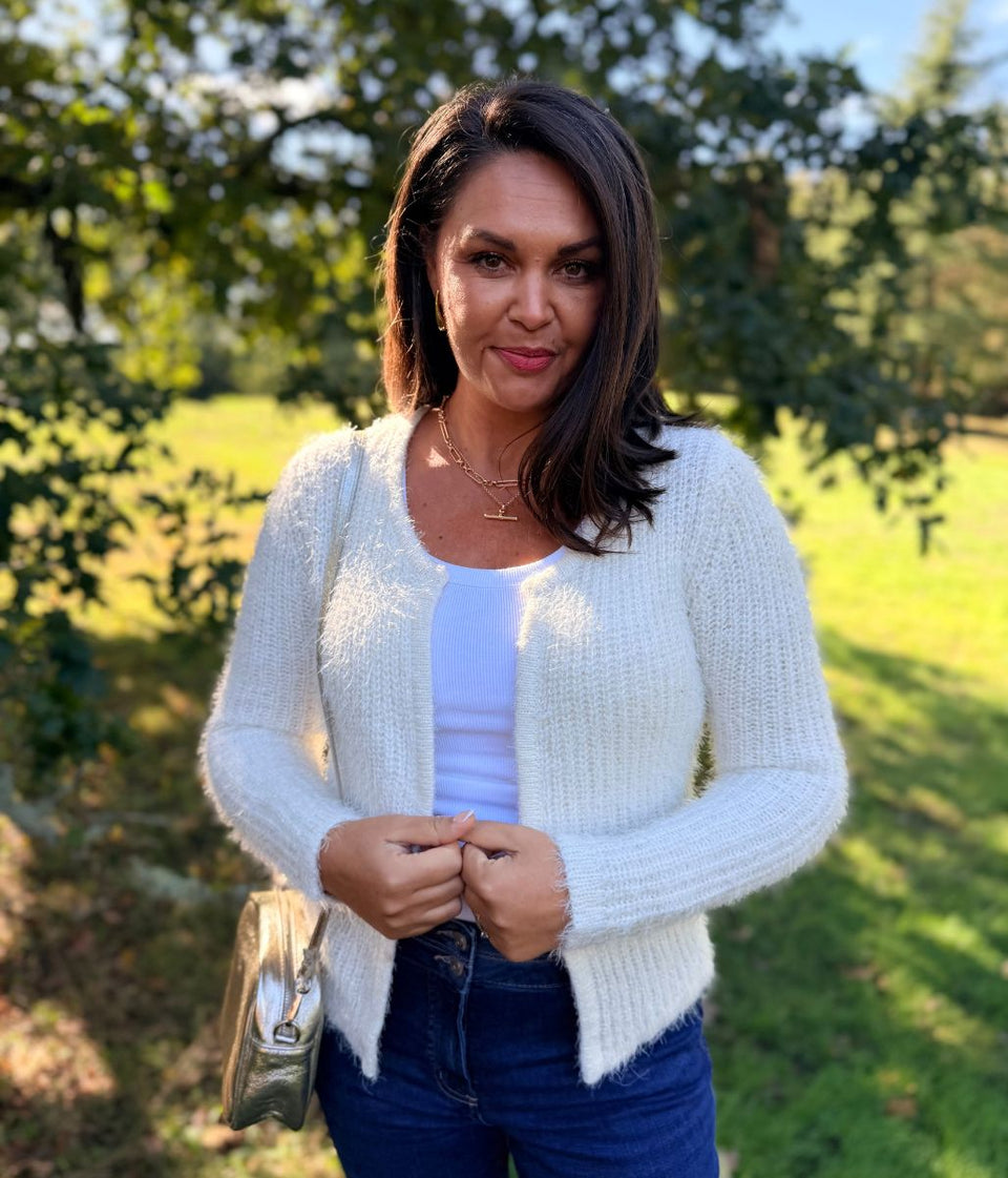 Ivory Sparkle Knit Open Cardigan