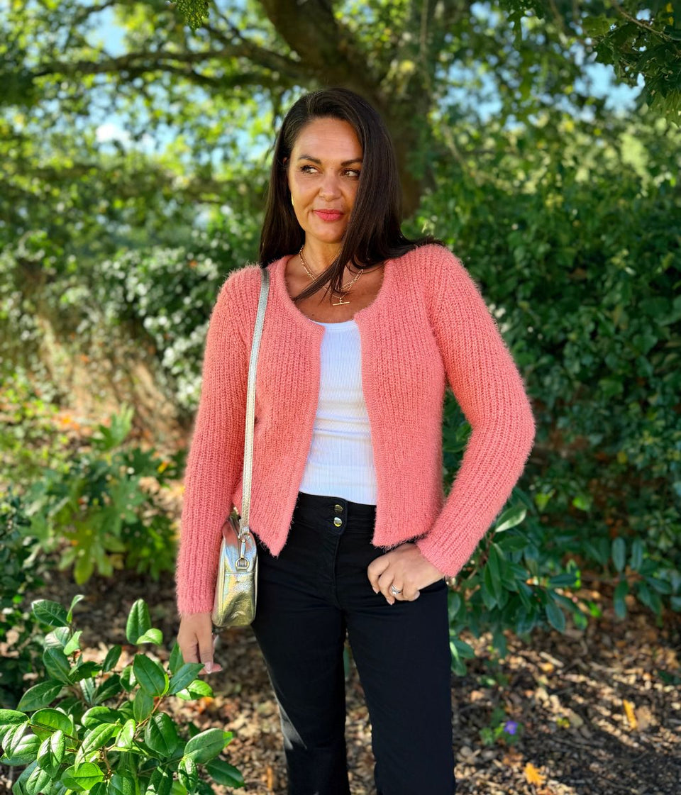 Pink Sparkle Knit Open Cardigan