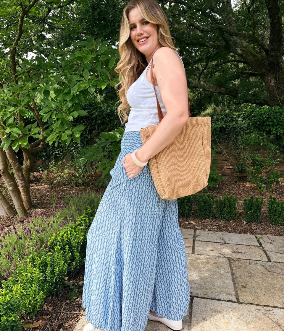 Blue Mandala Wide Leg Palazzo Trousers