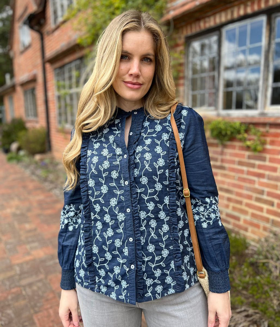 Brakeburn Embroidered Denim Blouse