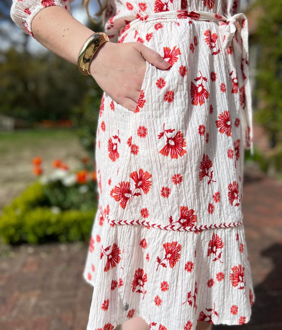 Brakeburn Ivory & Red Floral Dress