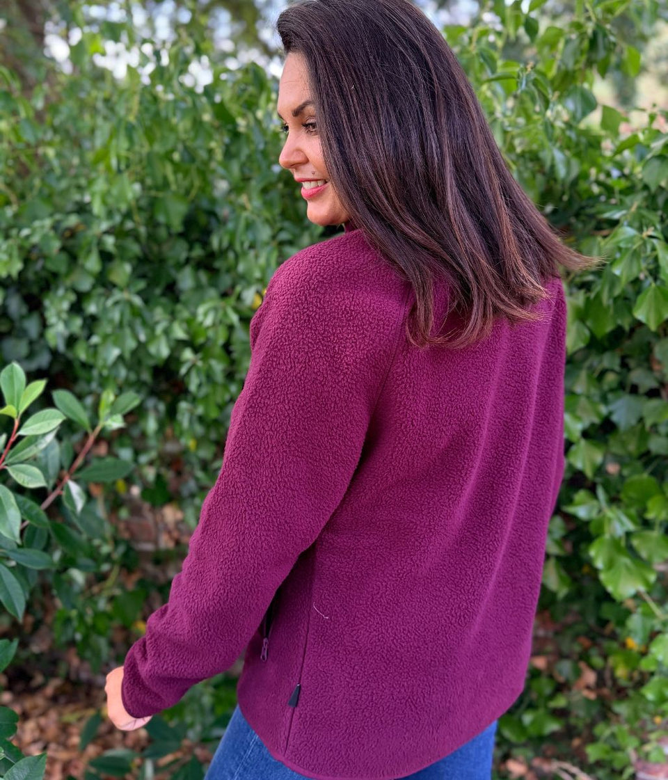 Burgundy Full Zip Borg Fleece