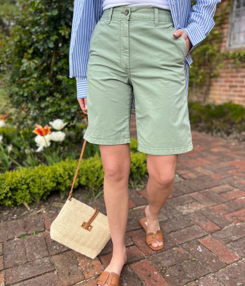 Green High Waisted Chino Shorts