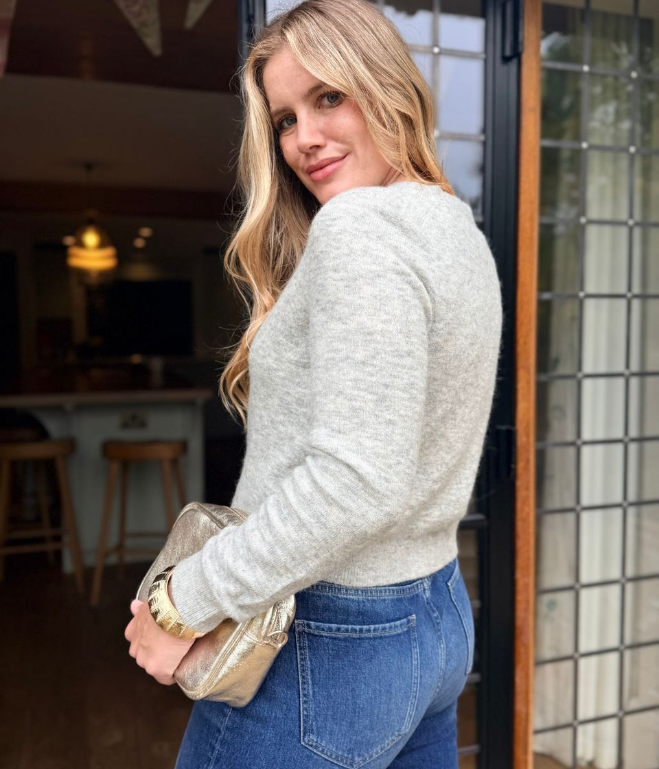 Grey V Neck Alpaca Blend Short Cardigan
