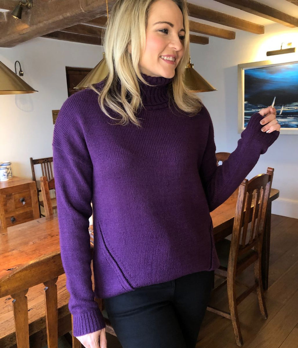 Purple Chunky Knit Roll Neck Jumper