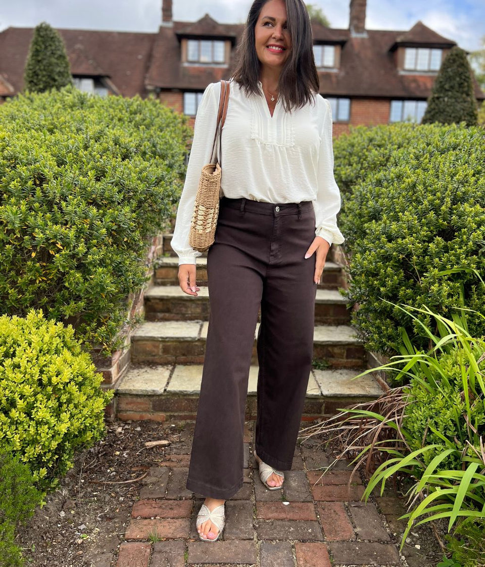 Brown Wide Leg Ankle Grazer Jeans